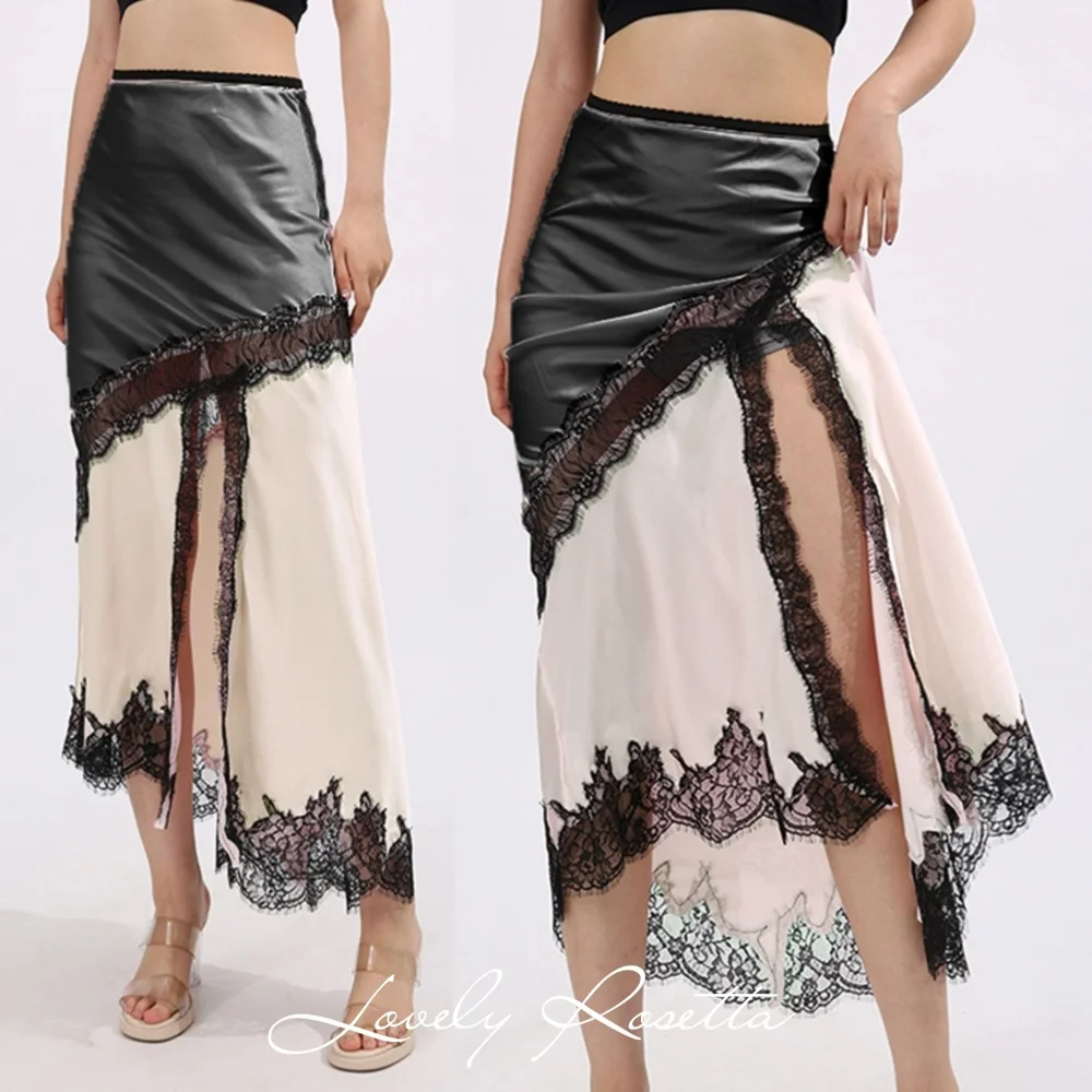 Elegant Black and Cream Lace Trim Skirt - Picture 2 of 8